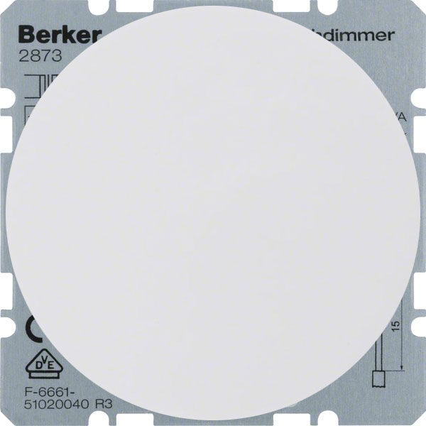 Светорегулятор поворотно-нажимной Berker R.1; R.3 для ламп накаливания 230в и галогеновых ламп 220в, без нейтрали, белый глянцевый