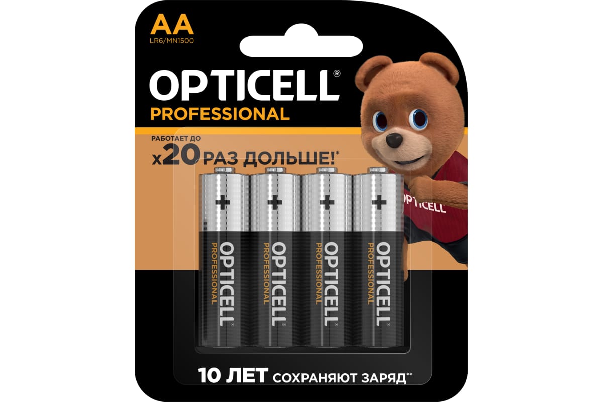 Батарейка алкалиновая AA/LR6,  4 шт. в блистере, Professional Opticell