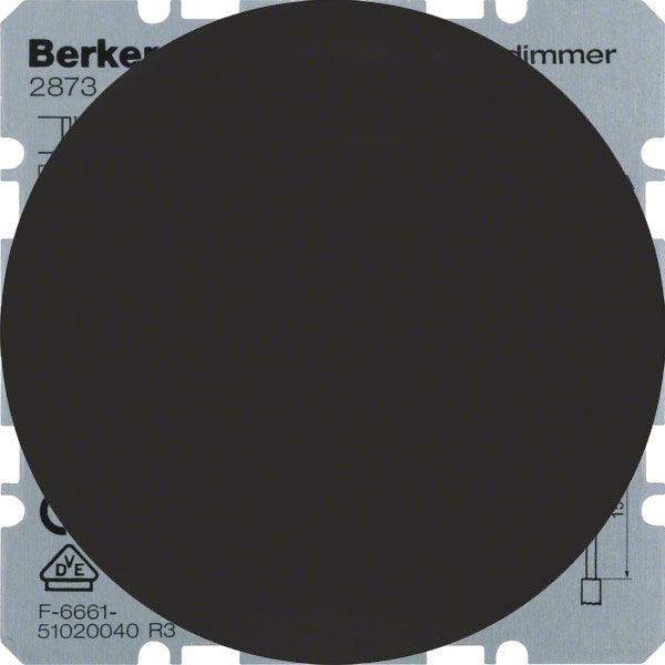Светорегулятор поворотно-нажимной Berker R.1; R.3 для ламп накаливания 230в и обмоточных трансформаторов 12в, без нейтрали, черный глянцевый