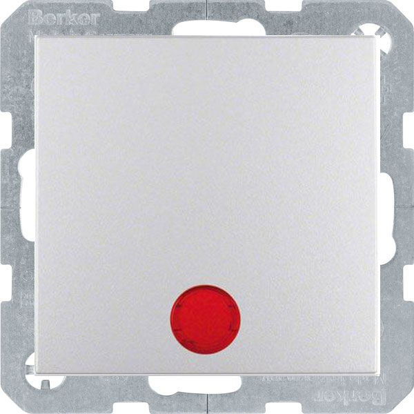 Кнопка звонка одноклавишная (1н.о.) Berker S.1;B.3;B.7 с красной подсветкой, на винтах, алюминий матовый лак
