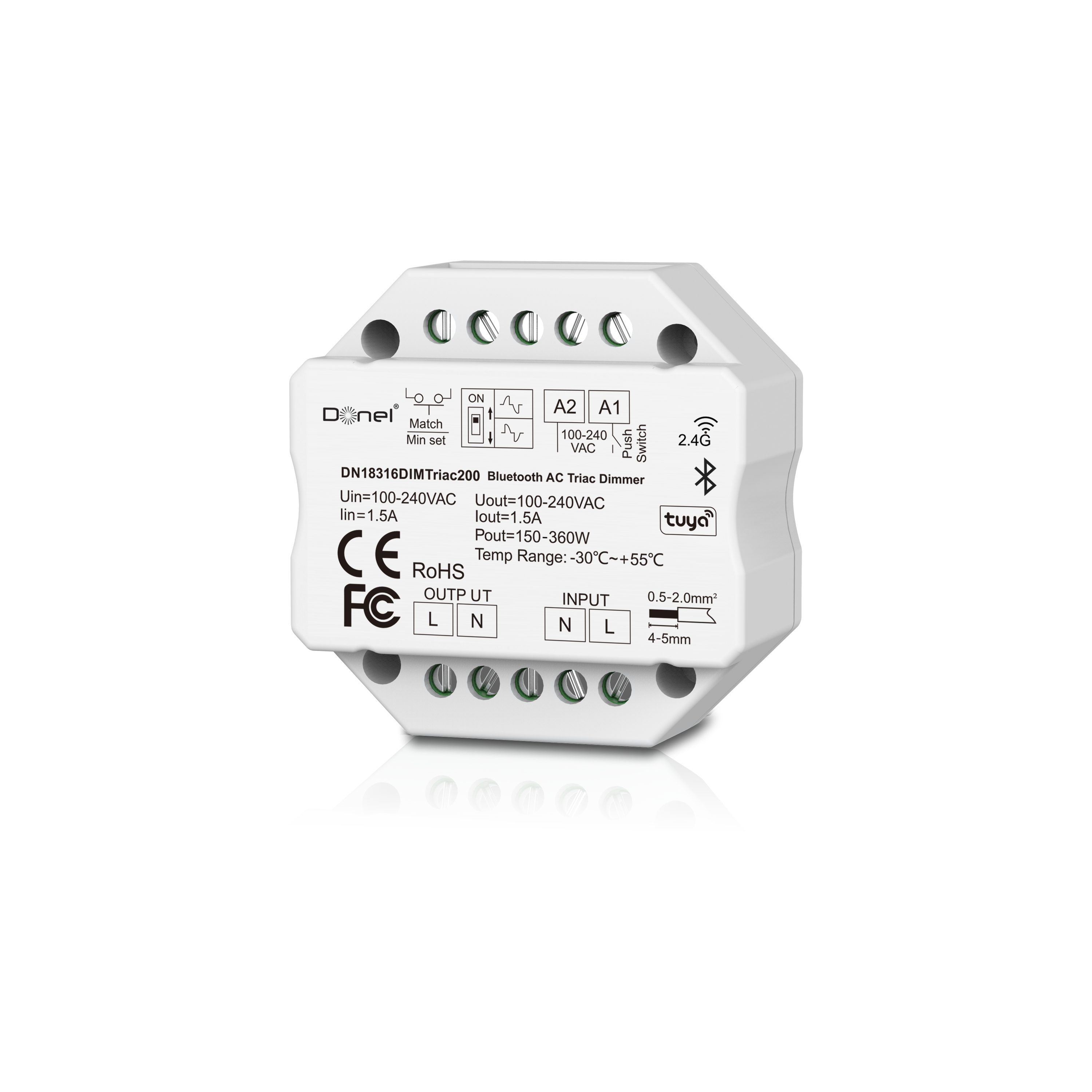 Диммер BT+RF+Push, AC 230В 1 канал.1.5А, макс.мощность LED 200Вт, Push-Dim