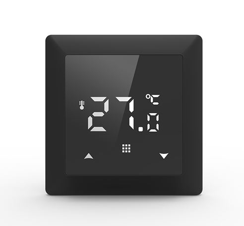Термостат с датчиком пола, программируемый с Wi-Fi , 16 A, 55*55 мм. с голосовым управлением, черное стекло