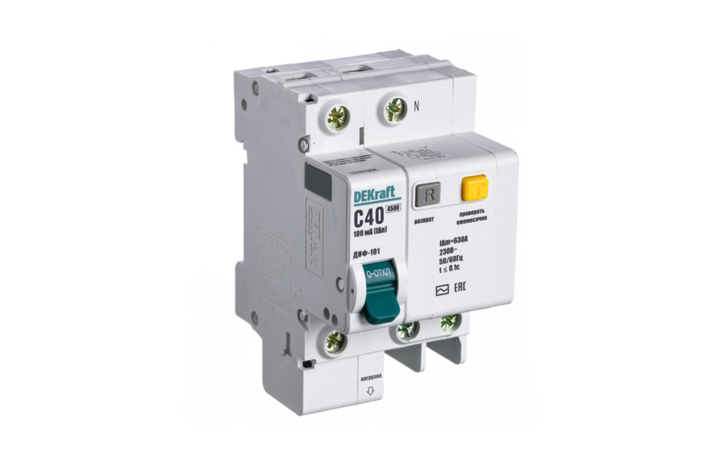 АВДТ 1PN 40A 30mA тип AC х-ка C 45kA ДИФ-101 DEKraft 1143₽