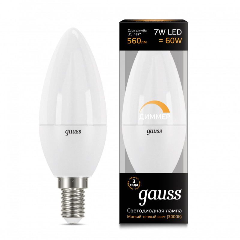 

Лампа Gauss LED Candle-dim E14 7W 3000К диммируемая