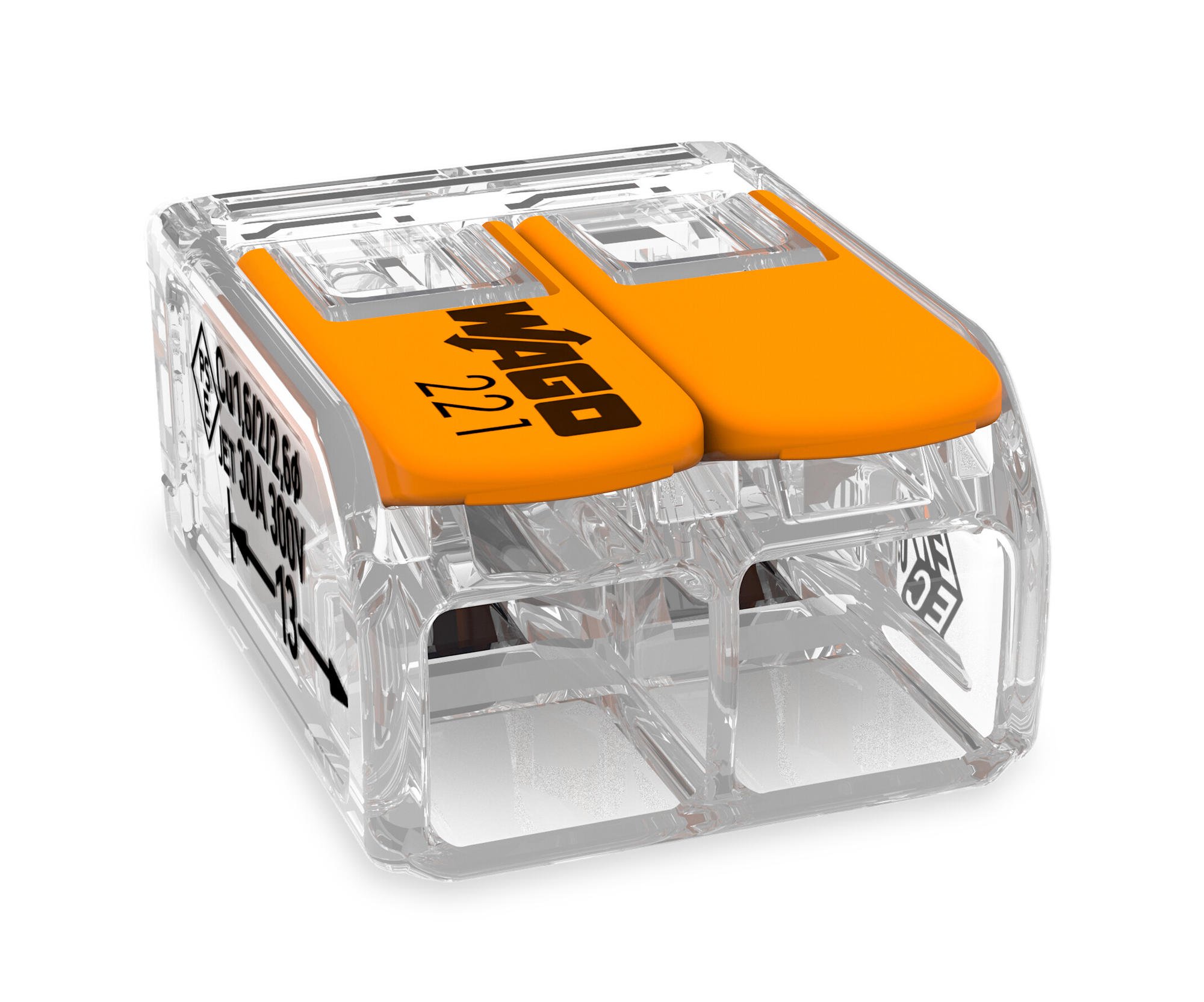 Клеммы Wago 221-612 с рычагами на 2 проводника до 60 квмм 41А прозрачные без пасты в коробке 50 шт 4500₽