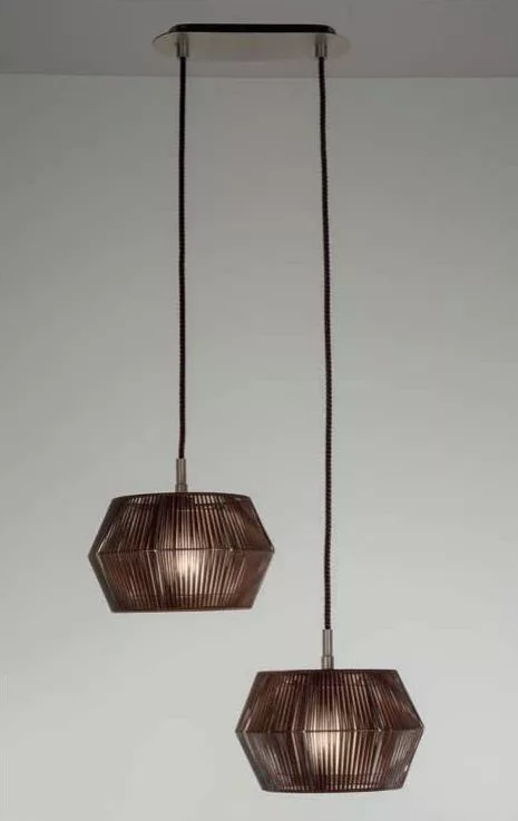 Baga светильник подвесной Novecento, 48х28см, H 157см max, 2xE27x60W, коричневая кожа, отделка: сатинированный никель.