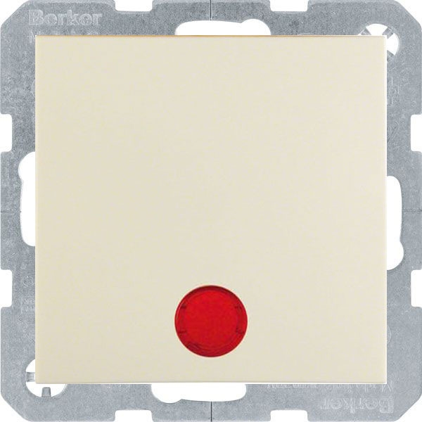 Кнопка звонка одноклавишная (1н.о.) Berker S.1;B.3;B.7 с красной подсветкой, на винтах, кремовый глянцевый