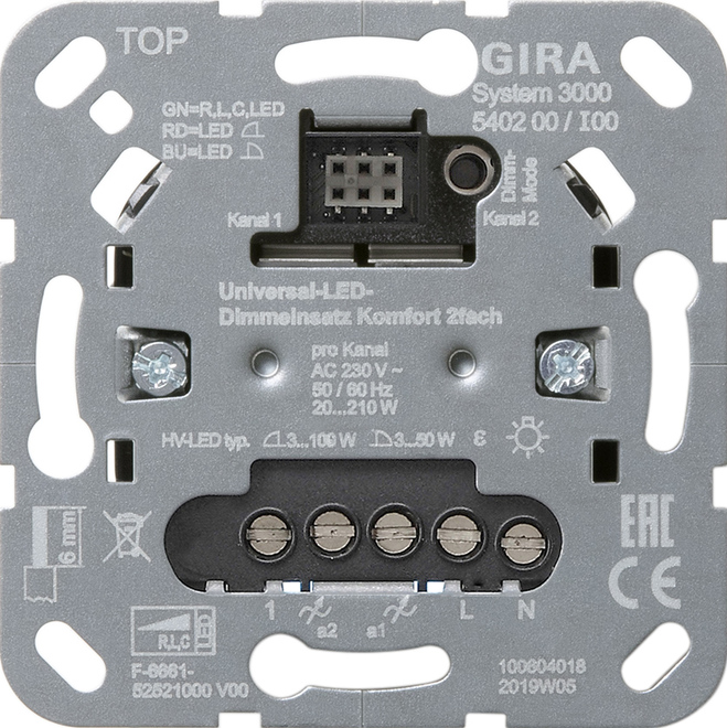 

Gira System 3000 Universal-LED-Dimmeinsatz Komfort 2fach, Прочее