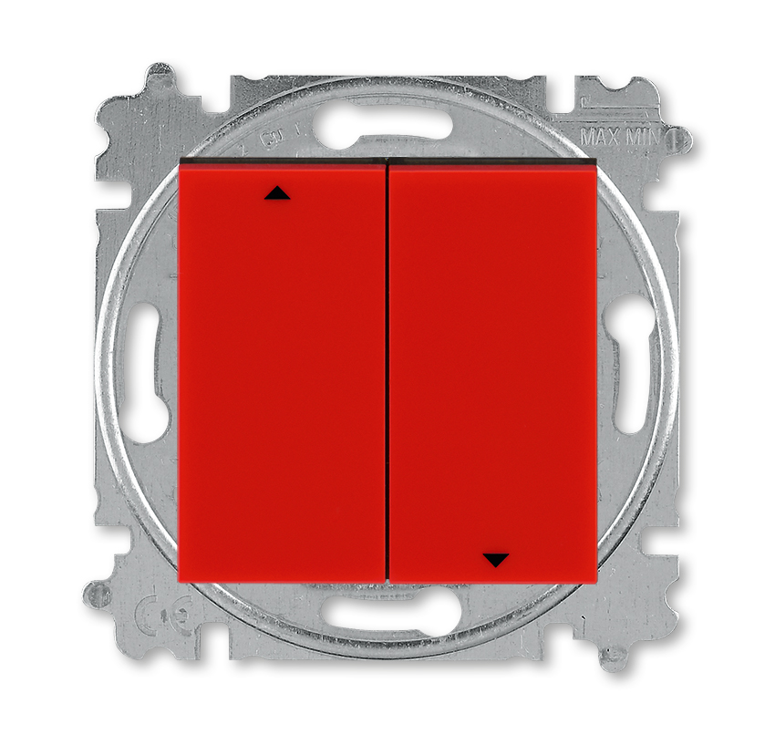 

ABB Levit красный / дымчатый чёрный Выключатель жалюзи 2-х клавишный без фиксации, Levit