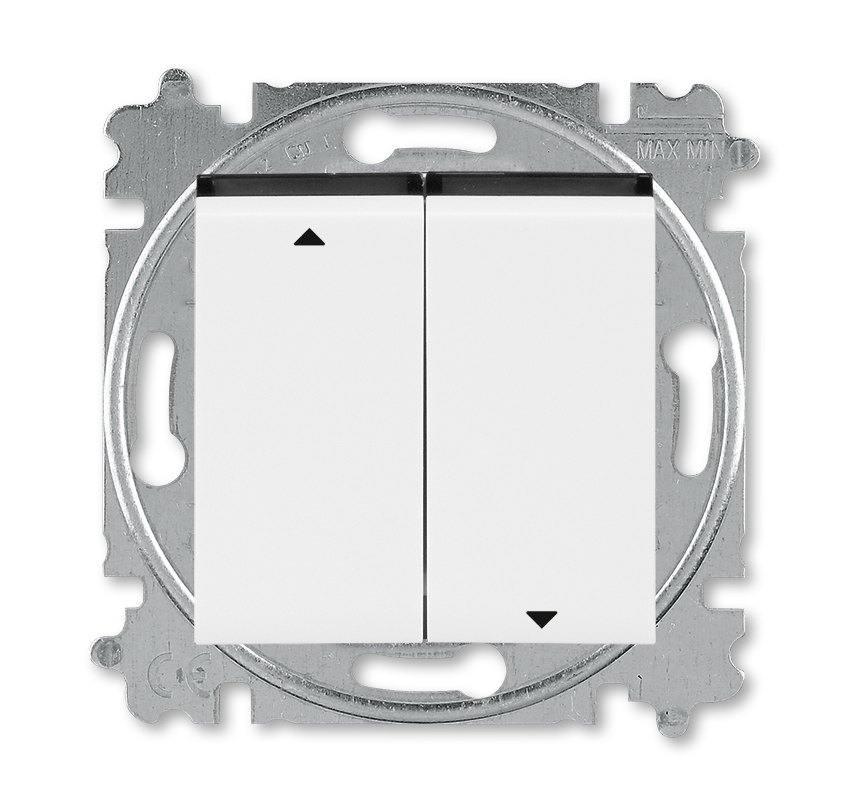 

ABB Levit белый / дымчатый чёрный Выключатель жалюзи 2-х клавишный без фиксации, Levit