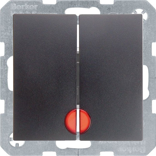 Кнопка звонка двухклавишная (2н.о.) Berker S.1;B.3;B.7 с красной подсветкой, на винтах, антрацит матовый