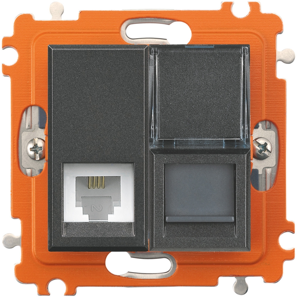 Розетка комбинированная компьютерная + телефонная Bticino Axolute UTP RJ45 Cat.5 + RJ11, антрацит