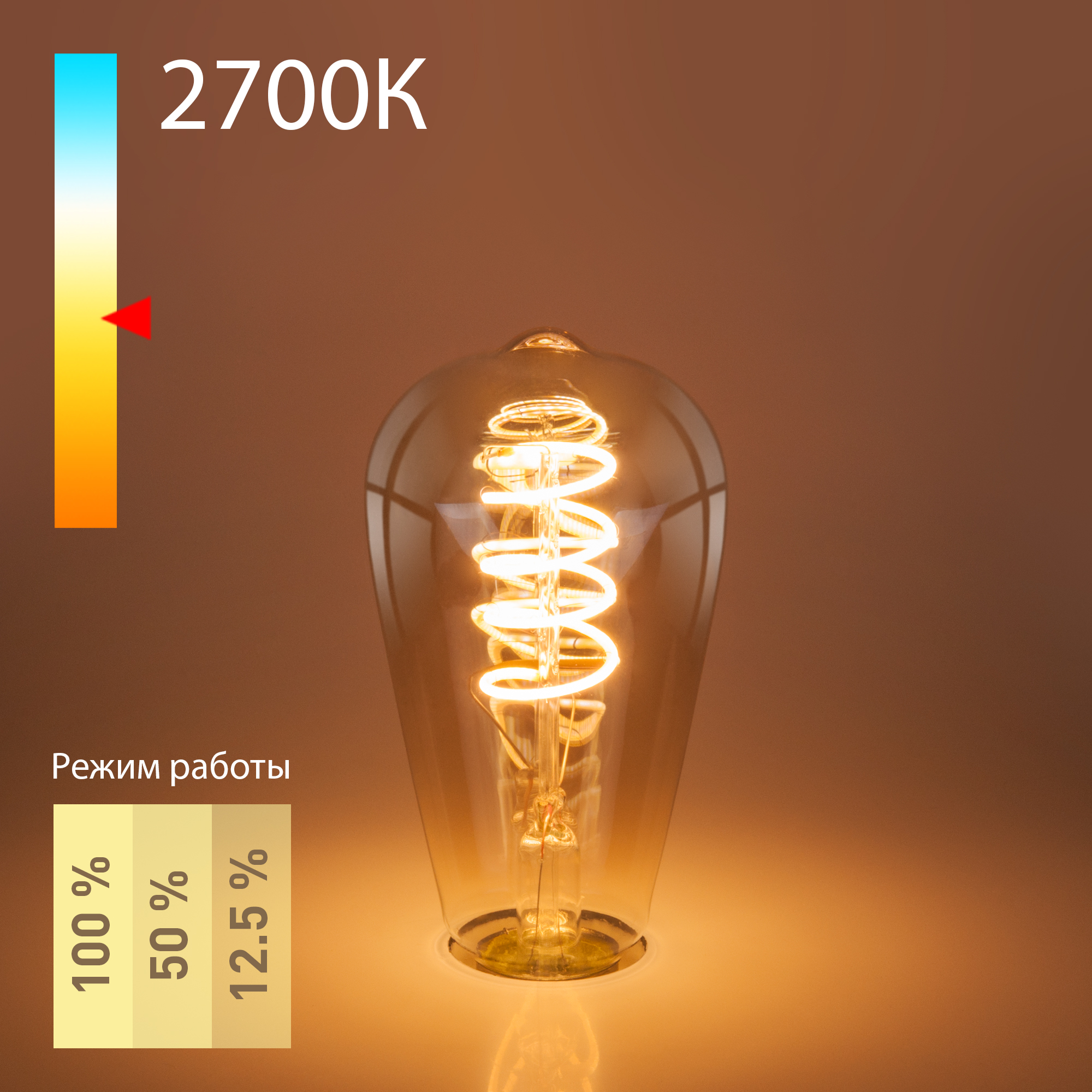 

Elstandard Филаментная светодиодная лампа Dimmable 5W 2700K E27 (ST64 тонированный) BLE2746, Dimmable F