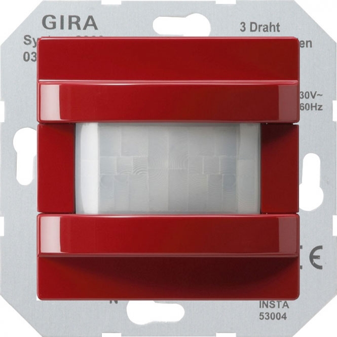 Датчик движения б/н Н=1.10 м Стандарт 40-400Вт (лн+обм.тр.) Gira S-Color, высота установки 1.10 м, без нейтрали, красный