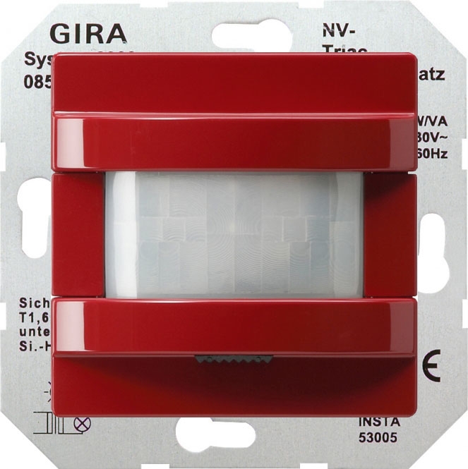 Датчик движения б/н Н=2.20 м Комфорт 40-400Вт (лн+обм.тр.) Gira S-Color, высота установки 2.20 м, без нейтрали, красный