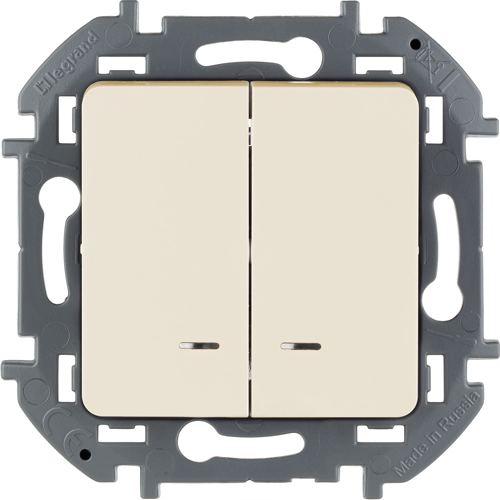 

Выключатель 2-х клавишный с подсветкой Legrand Inspiria для скрытого монтажа, цвет - слоновая кость