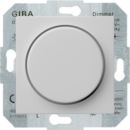 Светорегулятор поворотно-нажимной Gira System 55 для ламп накаливания 230в и электронных трансформаторов 12в, без нейтрали, серый матовый