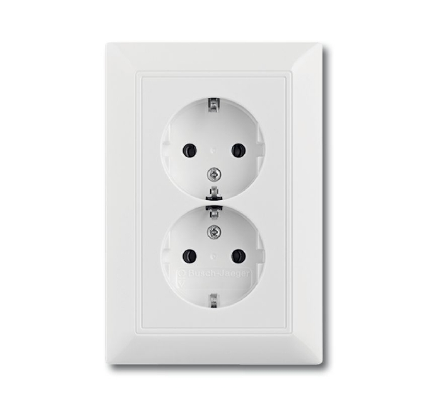 

Розетка двойная с заземлением ABB Basic55, с защитными шторками, на клеммах, альпийский белый, Basic55