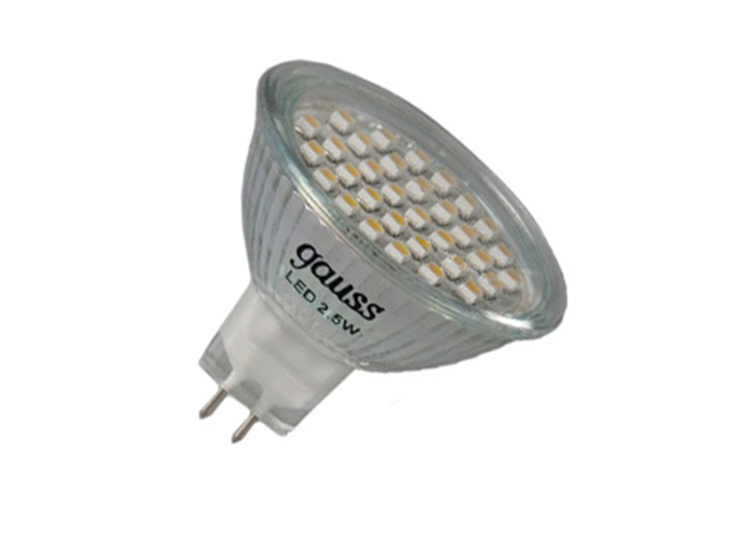 

Лампа светодиодная Gauss LED зеркальная MR16 2,5W SMD GU5.3 AC220-240V 2700K 50x53mm