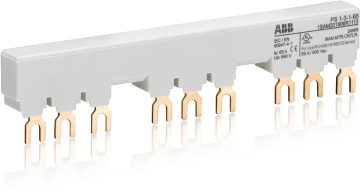 

Abb SST Шинная разводка 3-фазн. PS1-3-1-65 до 65А для 3-х автоматов типа MS116, MS132, MS132-T, MO1