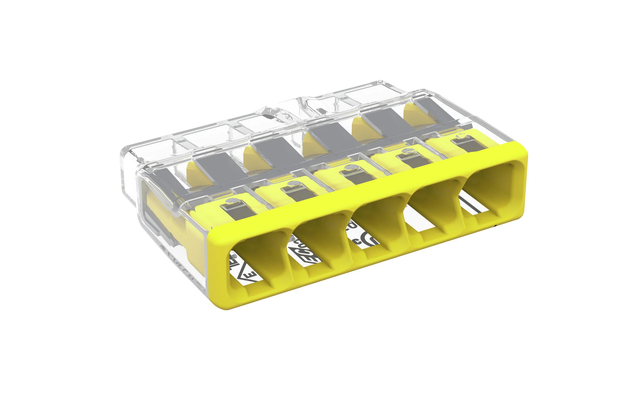 Клеммы Wago 2273-405 на 5 одножильных проводников сечением 05-25 квмм 24А прозрачные без пасты в коробке 60 шт 3240₽