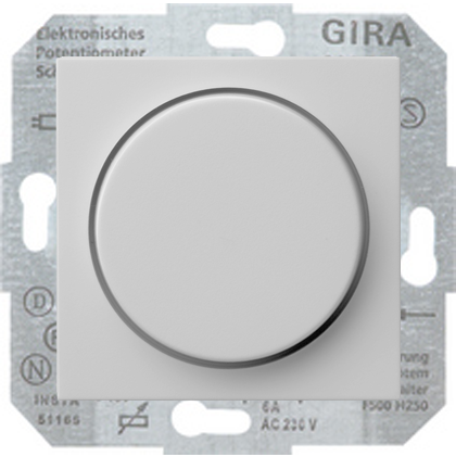 Светорегулятор поворотно-нажимной Gira System 55 для люминесцентных ламп с управляемым эпра, без нейтрали, серый матовый