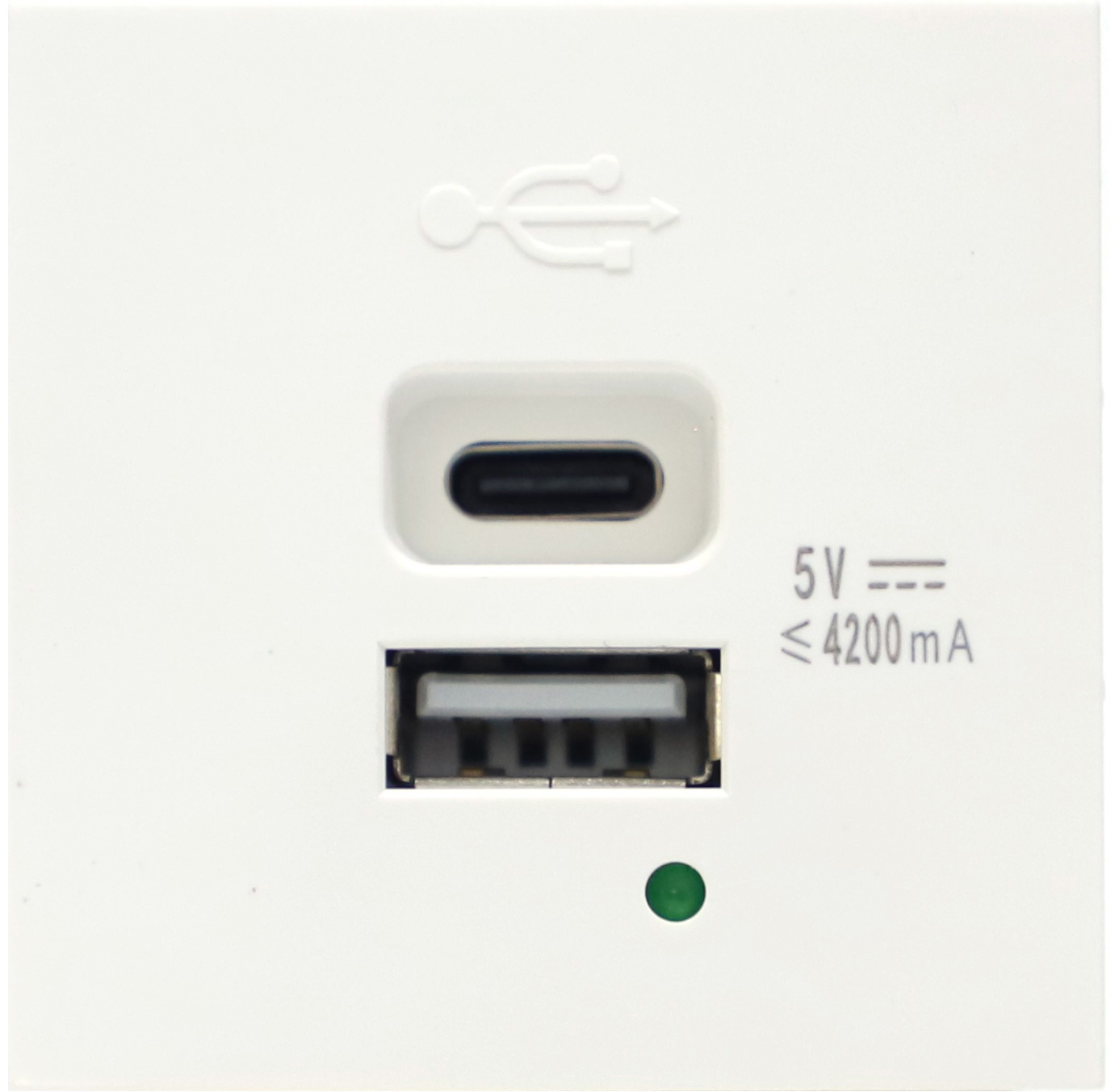 

Розетка USB для зарядки двойная типа A+C 4200mA Donel 2 модуля, белая, Белый, DUSB