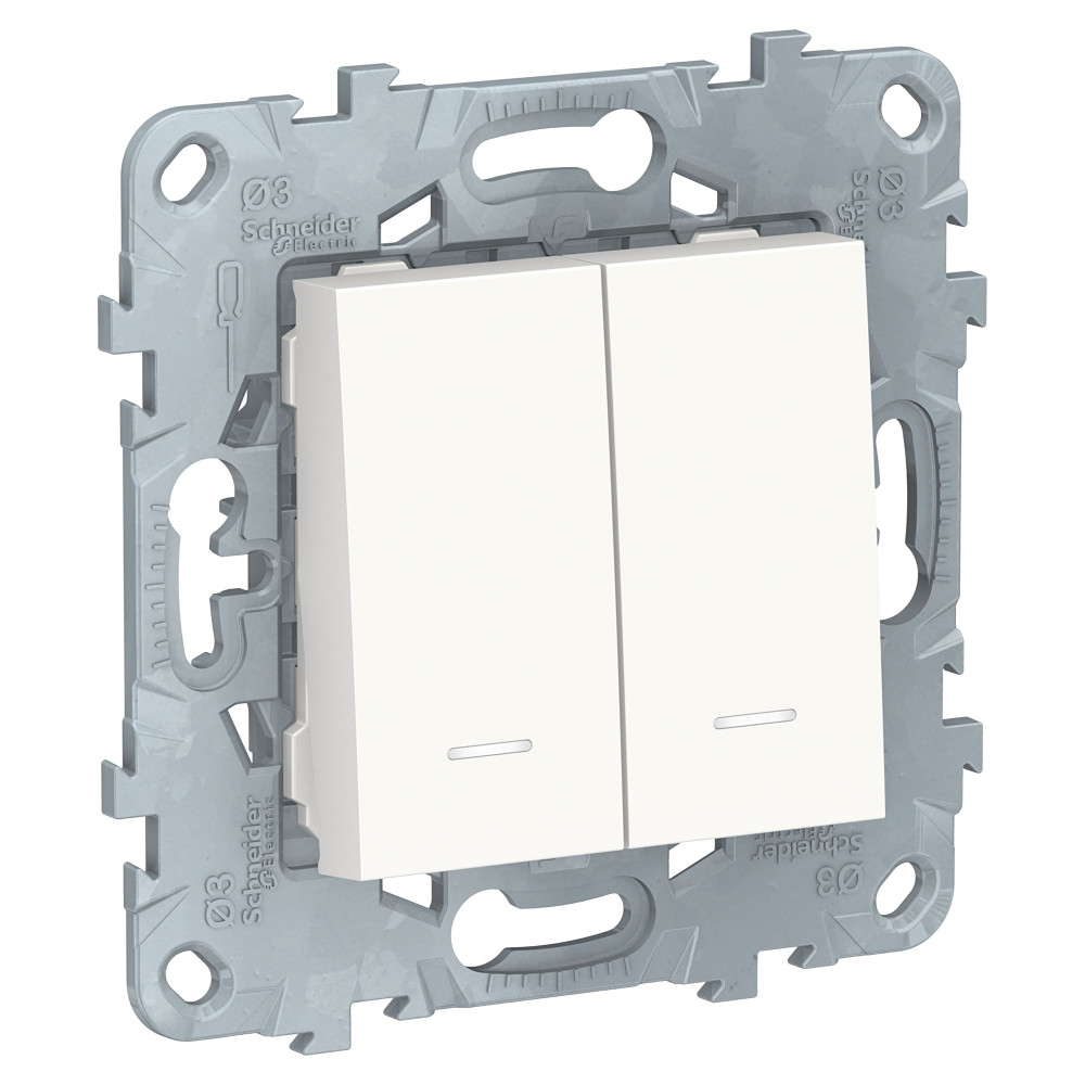 

Выключатель двухклавишный проходной с подсветкой Schneider Electric Unica New, на клеммах, белый