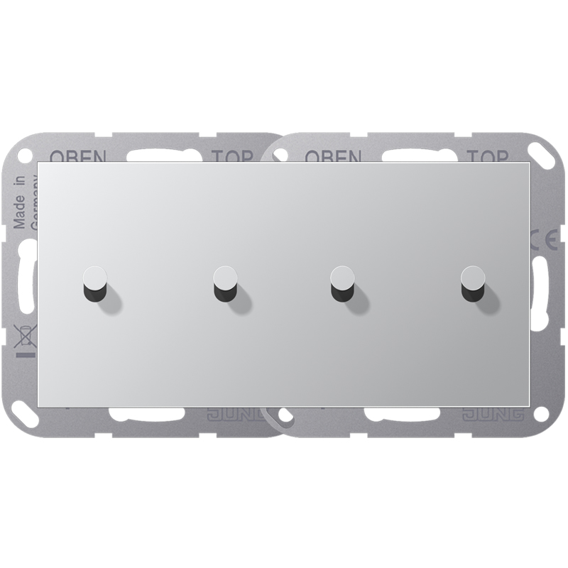 

Две звонковых кнопки под горизонтальной накладкой, каждая с двумя тумблерами (2н.о.) Jung LS 1912, на клеммах, форма тумблера в виде конуса, алюминий, LS 1912