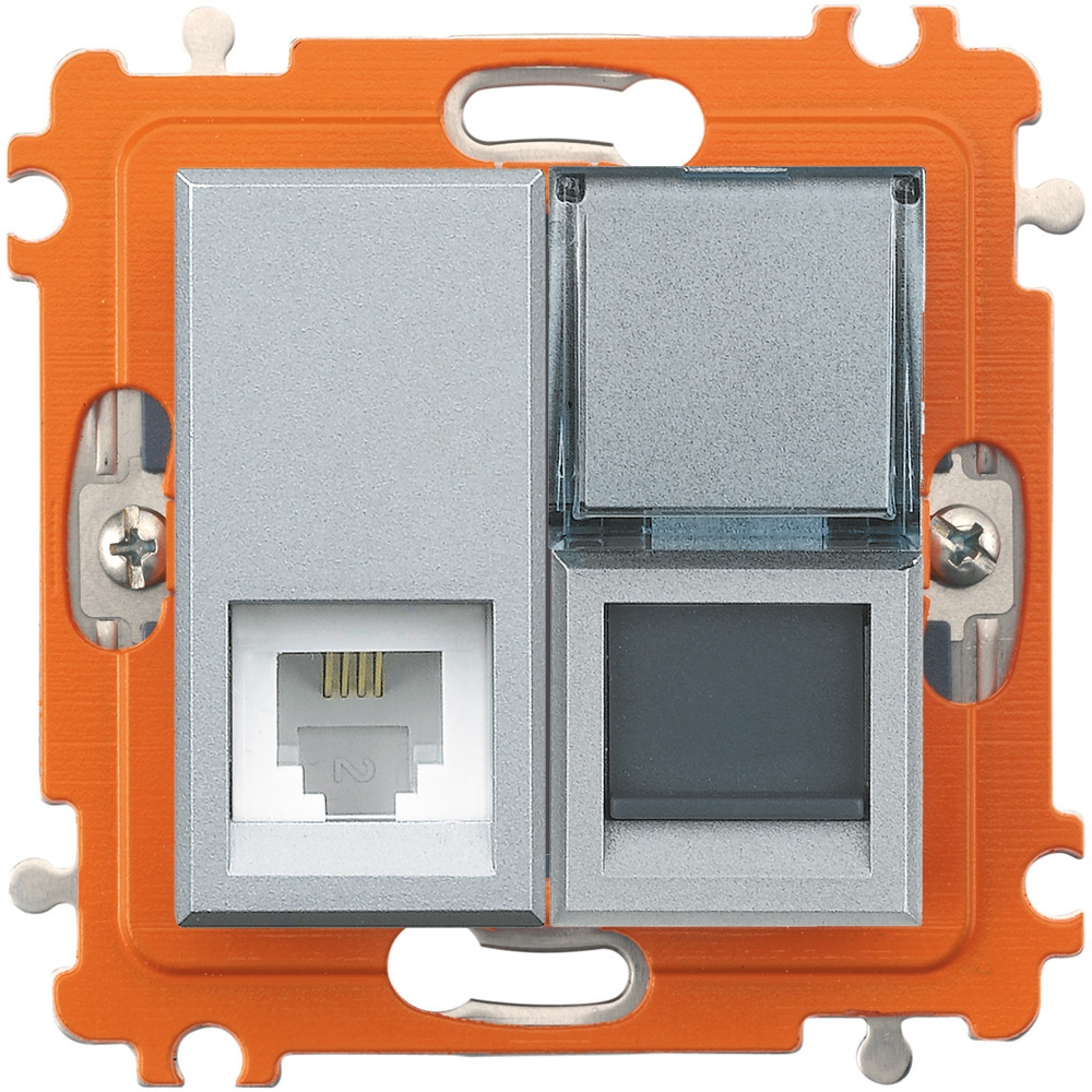 

Розетка комбинированная компьютерная + телефонная Bticino Axolute UTP RJ45 Cat.6 + RJ11, алюминий, Axolute