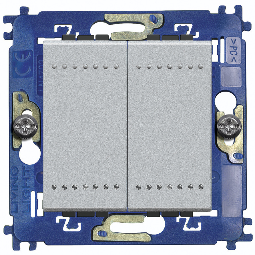 

Выключатель двухклавишный Bticino LivingLight, на винтах, алюминий, LivingLight