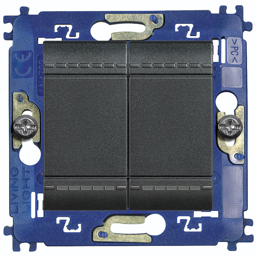 

Выключатель двухклавишный проходной Bticino LivingLight, на винтах, антрацит, LivingLight