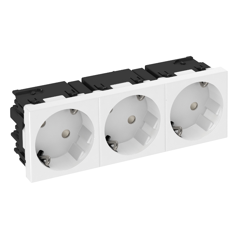 

OBO Bettermann Розетка тройная 33° Modul45connect, с з/к, 250 В, 16A (белый) STD-D3C RW3