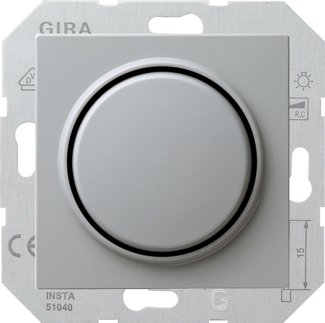 Светорегулятор поворотный Gira S-Color для ламп накаливания 230в и галогеновых ламп 220в, без нейтрали, серый