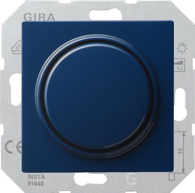 Светорегулятор поворотно-нажимной Gira S-Color для ламп накаливания 230в и галогеновых ламп 220в, без нейтрали, синий