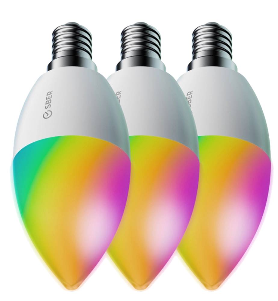 Комплект умных светодиодных ламп SBER E14 Bluetooth Wi-Fi 55 Вт 470лм 2700-6500K 230В 50Гц 3 штуки в комплекте 1690₽