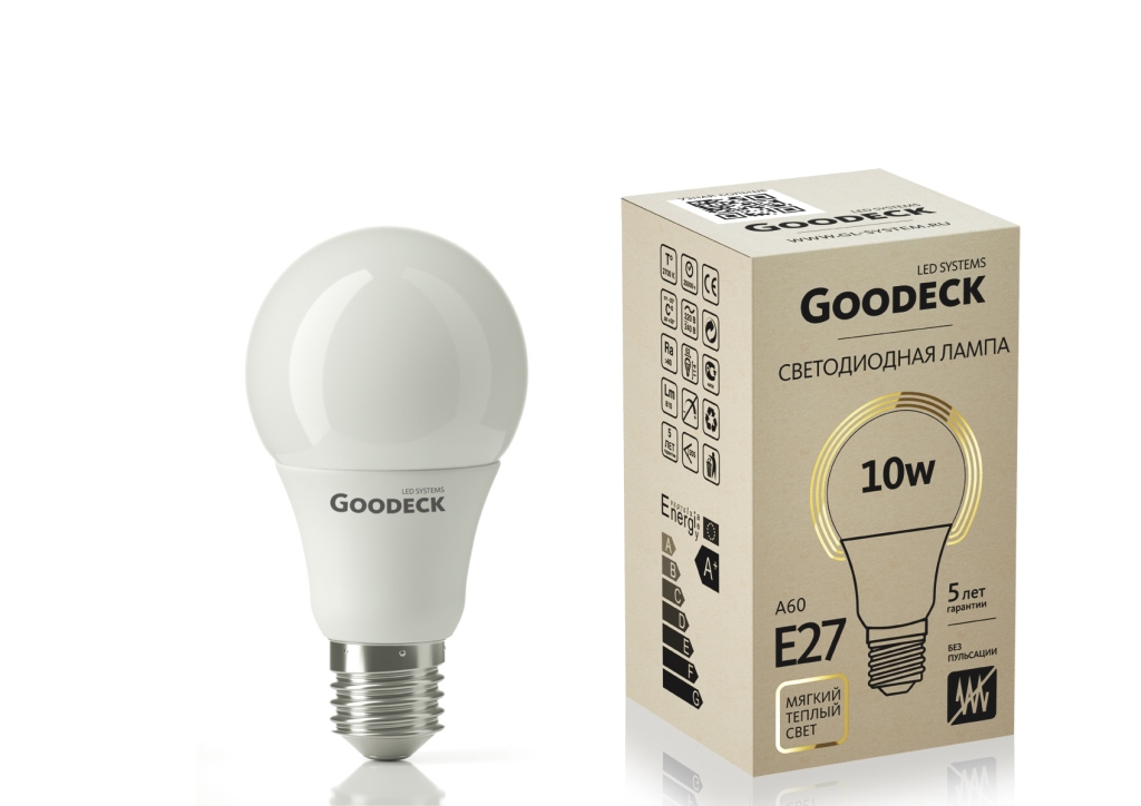 Goodeck Лампа LED 10Вт Стандарт A60 230В 2700K E27