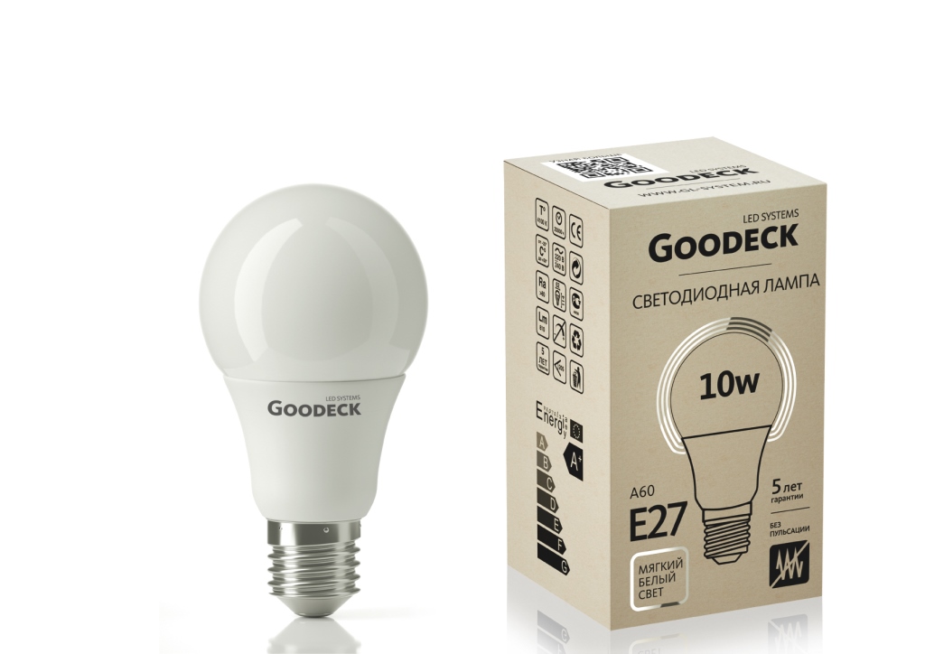 Goodeck Лампа LED 10Вт Стандарт A60 230В 4100K E27