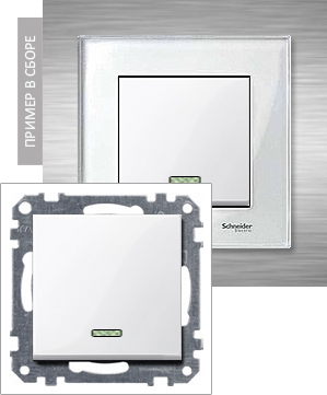 

Выключатель одноклавишный перекрёстный с подсветкой Merten System M, на клеммах, активный белый, System M