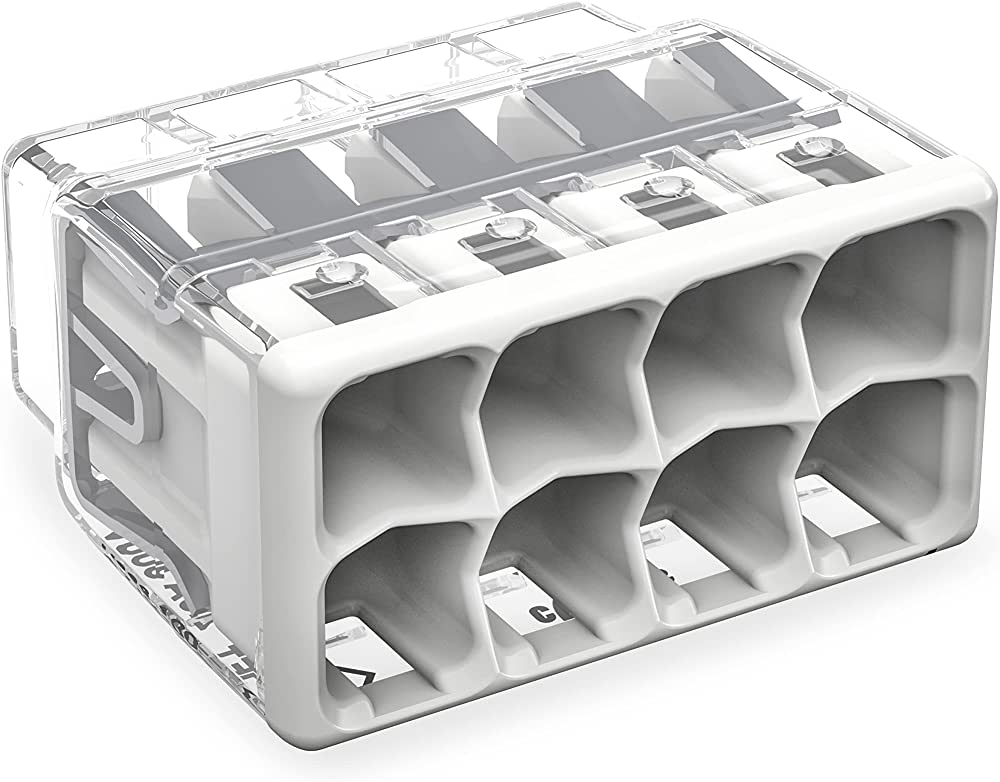Клеммы Wago 2273-408 на 8 одножильных проводников сечением 05-25 квмм 24А прозрачные без пасты в коробке 40 шт 2400₽