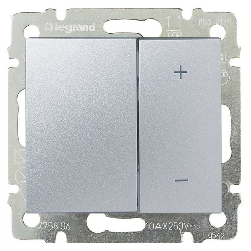 

Светорегулятор клавишный Legrand Valena для ламп накаливания 230в и обмоточных трансформаторов 12в, без нейтрали, алюминий, Valena