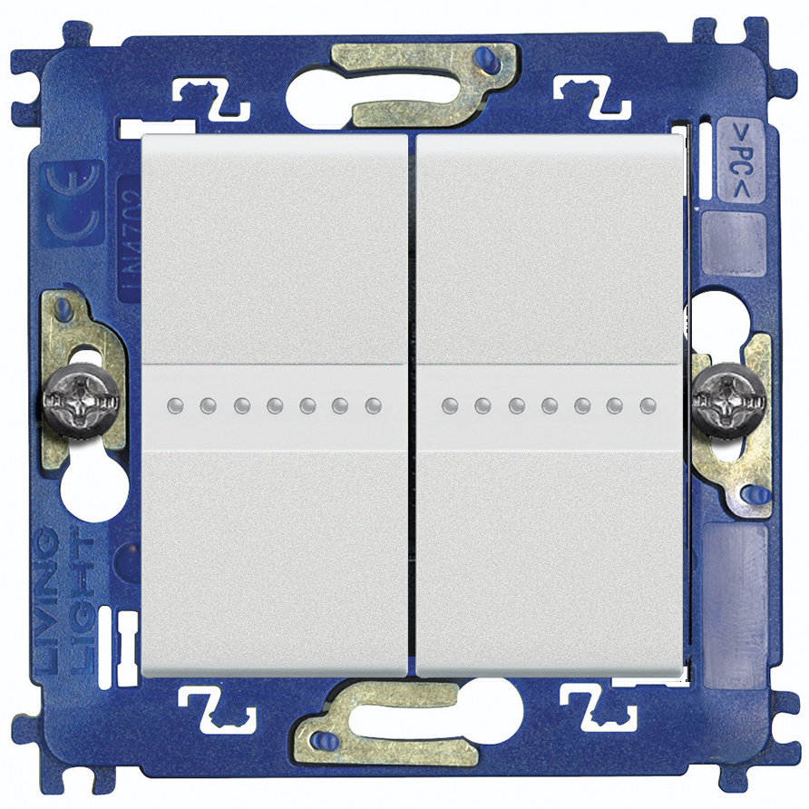 

Выключатель самовозвратный двухклавишный проходной Bticino LivingLight Axial, на винтах, белый, LivingLight