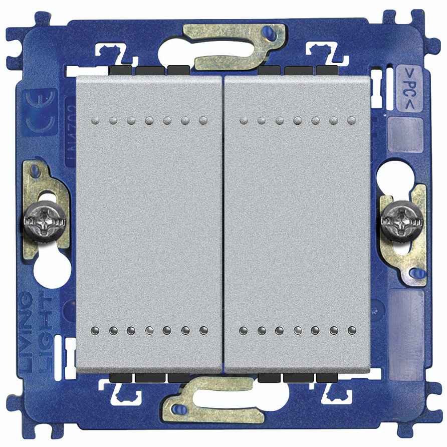 

Кнопка звонка двухклавишная (2н.о.) Bticino LivingLight, на винтах, алюминий, LivingLight